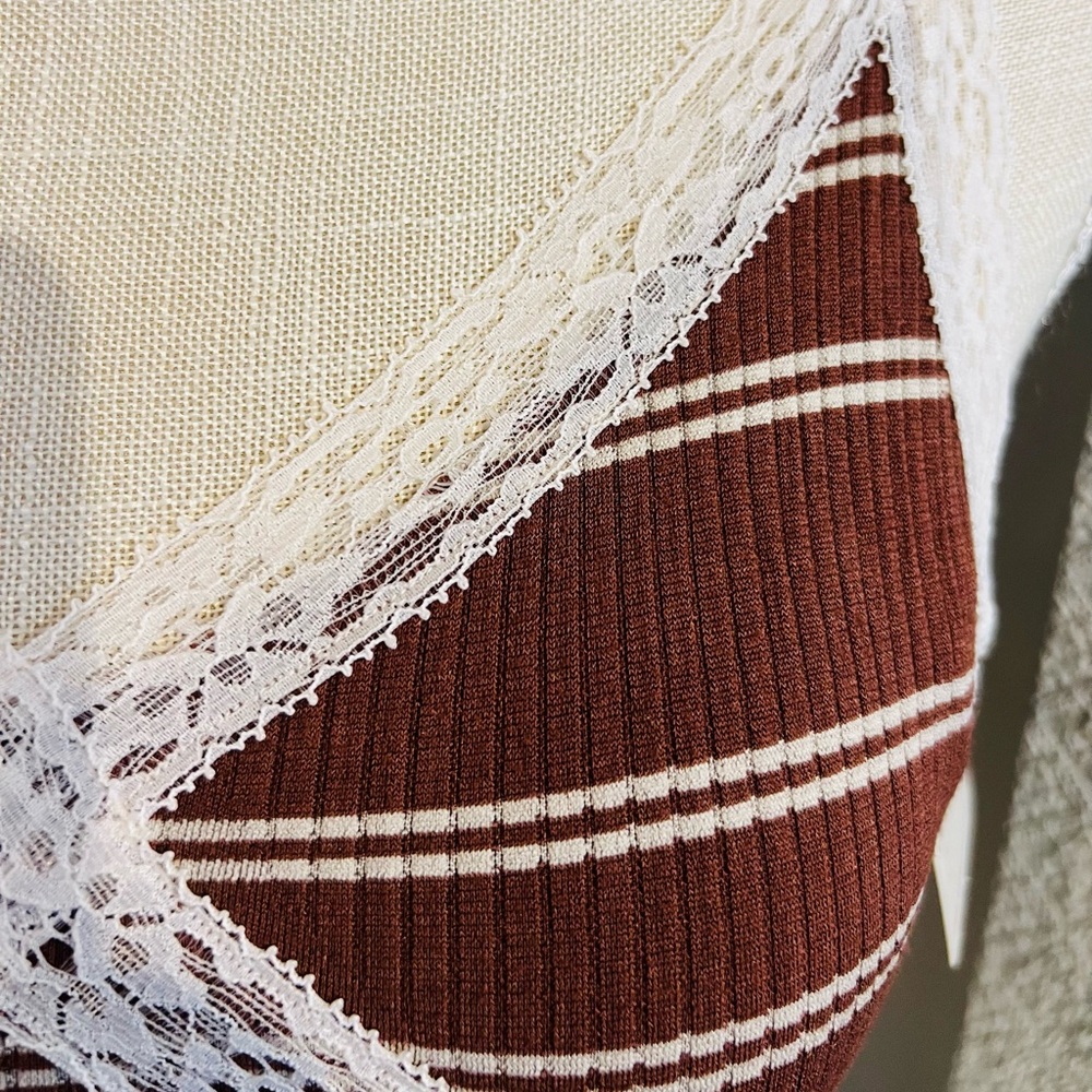 FREE PEOPLE GiGi Seamless Striped Bra Umber Earth Brown White Bohemian Size XS/S - Picture 10 of 16